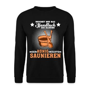 Sauna Handtuch Spruch lustig - Unisex Pullover - Schwarz - Vorne - Alina (178cm) & Michal (187cm)