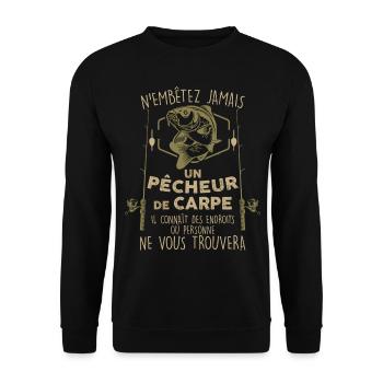 Pêche carpe, idée cadeau pêcheur, citation humour - Sweat-shirt Unisexe - noir - Devant - Alina (178cm) & Michal (187cm)