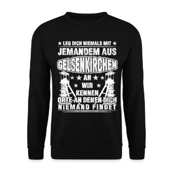 Gelsenkirchen Gelsenkirchener Witz - Unisex Pullover - Schwarz - Vorne - Alina (178cm) & Michal (187cm)