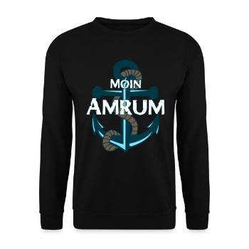 Amrum Moin Anker Spruch - Unisex Pullover - Schwarz - Vorne - Alina (178cm) & Michal (187cm)
