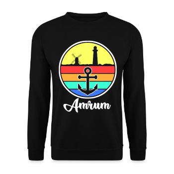 Amrum Retro Windrad Leuchtturm - Unisex Pullover - Schwarz - Vorne - Alina (178cm) & Michal (187cm)