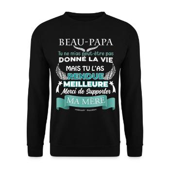Beau papa, beau père citation drôle cadeau - Sweat-shirt Unisexe - noir - Devant - Alina (178cm) & Michal (187cm)