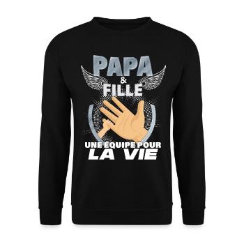 idée cadeau Papa et fille meilleure équipe - Sweat-shirt Unisexe - noir - Devant - Alina (178cm) & Michal (187cm)