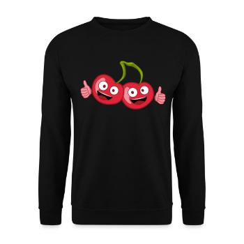 Kirschen Daumen hoch Cherries Kirsche - Unisex Pullover - Schwarz - Vorne - Alina (178cm) & Michal (187cm)