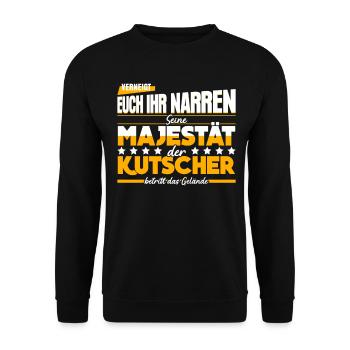 Kutsche Pferdekutsche Witz Kutscher - Unisex Pullover - Schwarz - Vorne - Alina (178cm) & Michal (187cm)