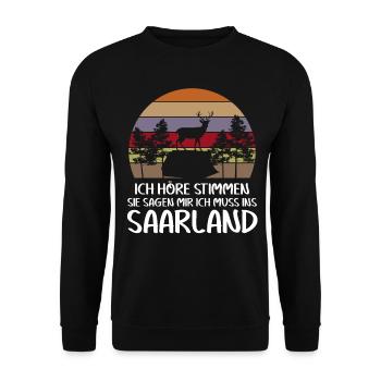 Saarländer Ich höre Stimmen Saarland - Unisex Pullover - Schwarz - Vorne - Alina (178cm) & Michal (187cm)