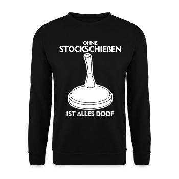 Eisstock Stockschießen Spruch Stocksport - Unisex Pullover - Schwarz - Vorne - Alina (178cm) & Michal (187cm)