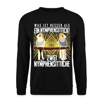 Nymphensittich Zwei Nymphensittiche - Unisex Pullover - Schwarz - Vorne - Alina (178cm) & Michal (187cm)