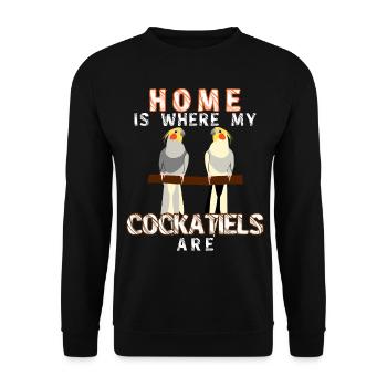 Nymphensittich Cockatiels Cockatiel - Unisex Sweatshirt - black - Front - Alina (178cm) & Michal (187cm)