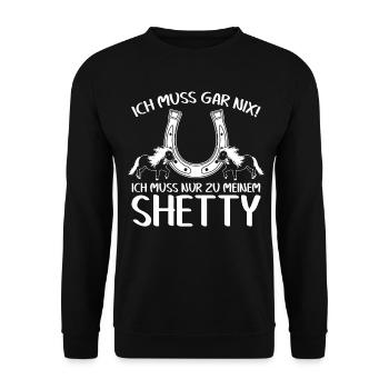 Shetty Pferd Shetland Ponys Shetlandpony - Unisex Pullover - Schwarz - Vorne - Alina (178cm) & Michal (187cm)