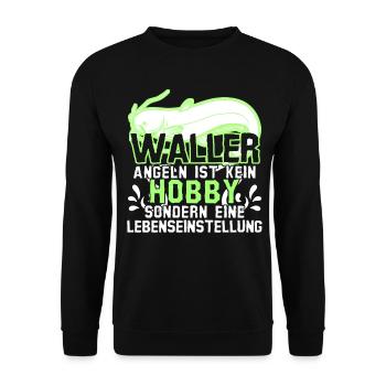 Waller Angeln Fischen Fischer Angler - Unisex Pullover - Schwarz - Vorne - Alina (178cm) & Michal (187cm)