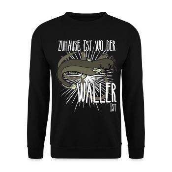 Angeln Fischer Waller Fisch Angler - Unisex Pullover - Schwarz - Vorne - Alina (178cm) & Michal (187cm)