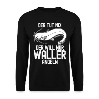 Angeln Waller Fischer Fisch Angler - Unisex Pullover - Schwarz - Vorne - Alina (178cm) & Michal (187cm)