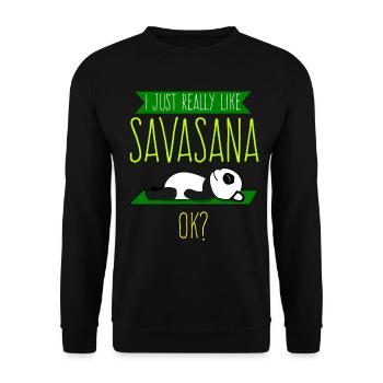 Savasana Panda Pandabär Yoga - Unisex Pullover - Schwarz - Vorne - Alina (178cm) & Michal (187cm)