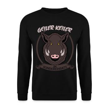 Keiler Geiler Wildsau Jagt Jagen Jäger - Unisex Pullover - Schwarz - Vorne - Alina (178cm) & Michal (187cm)