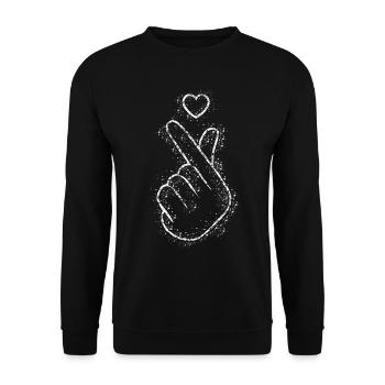 Kpop Saranghae Finger Herz K-Pop - Unisex Pullover - Schwarz - Vorne - Alina (178cm) & Michal (187cm)