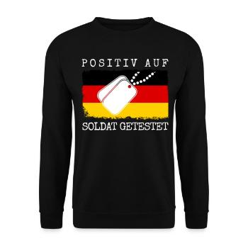 Fallschirmjäger Soldat Spruch Feldjäger - Unisex Pullover - Schwarz - Vorne - Alina (178cm) & Michal (187cm)