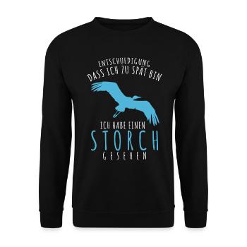 Storch Witz Storche - Unisex Pullover - Schwarz - Vorne - Alina (178cm) & Michal (187cm)