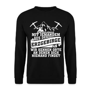 Erzgebirge Wandern Witz Erzgebirger - Unisex Pullover - Schwarz - Vorne - Alina (178cm) & Michal (187cm)