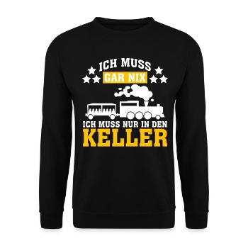 Modellbahner Spruch Modelleisenbahn - Unisex Pullover - Schwarz - Vorne - Alina (178cm) & Michal (187cm)