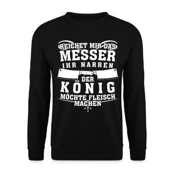 Metzger Messer Spruch Fleischer - Unisex Pullover - Schwarz - Vorne - Alina (178cm) & Michal (187cm)