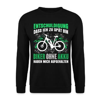 E-Bike Akku Fahrrad E-Biker EBike - Unisex Pullover - Schwarz - Vorne - Alina (178cm) & Michal (187cm)