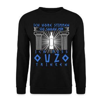 Ouzo lustig Griechenland Schnaps Grieche - Unisex Pullover - Schwarz - Vorne - Alina (178cm) & Michal (187cm)