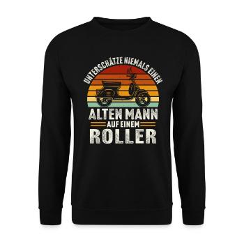 Alten mann aut einem motorroller rollerfahren - Unisex Pullover - Schwarz - Vorne - Alina (178cm) & Michal (187cm)