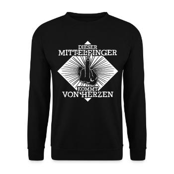 Mittelfinger Stinkefinger Misanthrop - Unisex Pullover - Schwarz - Vorne - Alina (178cm) & Michal (187cm)