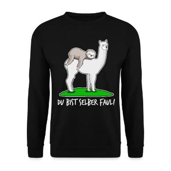 Faultier faul mit Alpaka Faultiere - Unisex Pullover - Schwarz - Vorne - Alina (178cm) & Michal (187cm)