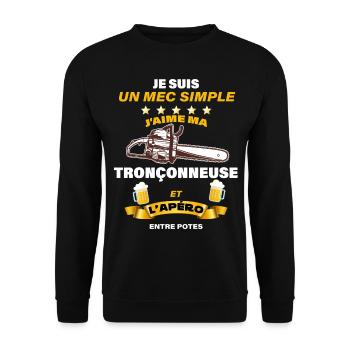 Tronçonneuse. Mec simple tronconneuse et potes - Sweat-shirt Unisexe - noir - Devant - Alina (178cm) & Michal (187cm)