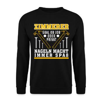 Zimmerer Spruch Witz Nageln Zimmermann - Unisex Pullover - Schwarz - Vorne - Alina (178cm) & Michal (187cm)