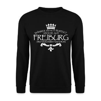 Freiburg Männer Spruch Freiburger - Unisex Pullover - Schwarz - Vorne - Alina (178cm) & Michal (187cm)