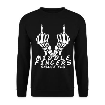 Misanthropic skeleton middle finger - Unisex Sweatshirt - black - Front - Alina (178cm) & Michal (187cm)