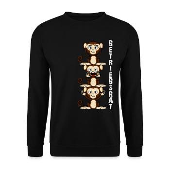 Betriebsrat 3 Affen Betriebsrätin - Unisex Pullover - Schwarz - Vorne - Alina (178cm) & Michal (187cm)