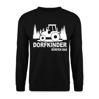 Dorfkinder dürfen das Traktor Landkinder - Unisex Pullover - Schwarz - Vorne - Alina (178cm) & Michal (187cm)
