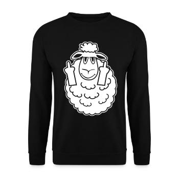 Schäfchen Schafe Mittelfinger Schaf - Unisex Pullover - Schwarz - Vorne - Alina (178cm) & Michal (187cm)