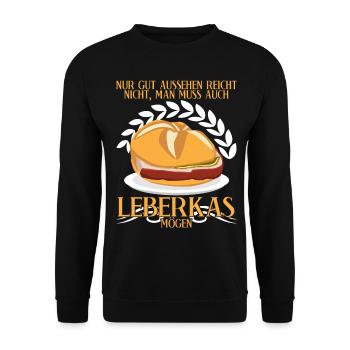 Leberkäse Spruch Fleischkas Leberkas - Unisex Pullover - Schwarz - Vorne - Alina (178cm) & Michal (187cm)