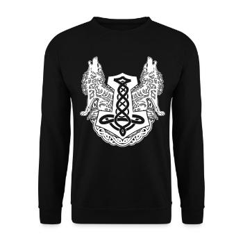 Wolf Odins Wölfe Odhin Wikinger Hammer - Unisex Pullover - Schwarz - Vorne - Alina (178cm) & Michal (187cm)
