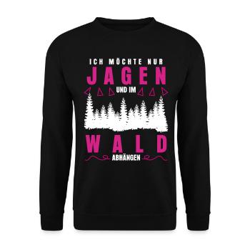 Jägerin Jagd Jagen Keiler Jäger - Unisex Pullover - Schwarz - Vorne - Alina (178cm) & Michal (187cm)
