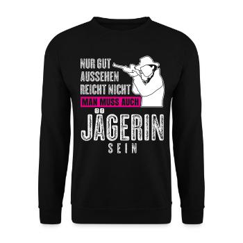 Jägerin Keiler Jagd Wildschwein Jäger - Unisex Pullover - Schwarz - Vorne - Alina (178cm) & Michal (187cm)