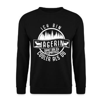 Jägerin Jagd Keiler Wildschwein Jäger - Unisex Pullover - Schwarz - Vorne - Alina (178cm) & Michal (187cm)