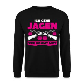 Jägerin Ich gehe Jagen Keiler Jäger - Unisex Pullover - Schwarz - Vorne - Alina (178cm) & Michal (187cm)