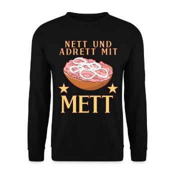 Mettigel Mettbrötchen Nett mir Mett - Unisex Pullover - Schwarz - Vorne - Alina (178cm) & Michal (187cm)