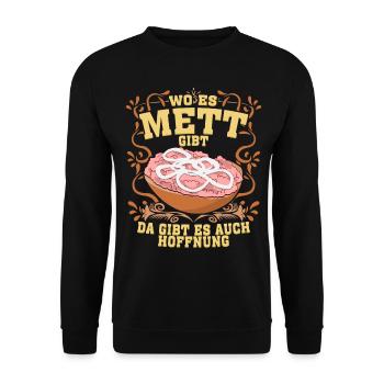 Mettbrötchen Mettfleisch Mett Mettigel - Unisex Pullover - Schwarz - Vorne - Alina (178cm) & Michal (187cm)