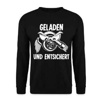 Hubraum Tuner Turbolader Tuning - Unisex Pullover - Schwarz - Vorne - Alina (178cm) & Michal (187cm)