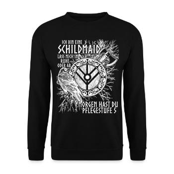 Schildmaid Wikinger Spruch Berserker - Unisex Pullover - Schwarz - Vorne - Alina (178cm) & Michal (187cm)