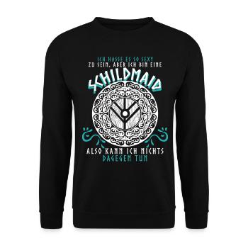 Schildmaid Wikinger Witz Berserker - Unisex Pullover - Schwarz - Vorne - Alina (178cm) & Michal (187cm)