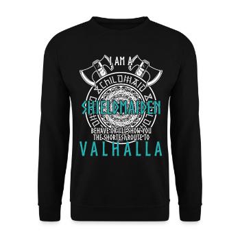 Schildmaid Viking Shield Valhalla - Unisex Pullover - Schwarz - Vorne - Alina (178cm) & Michal (187cm)