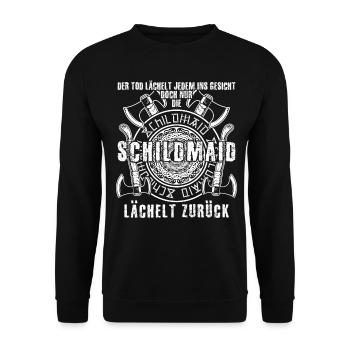 Schildmaid Wikinger Mythologie Berserker - Unisex Pullover - Schwarz - Vorne - Alina (178cm) & Michal (187cm)